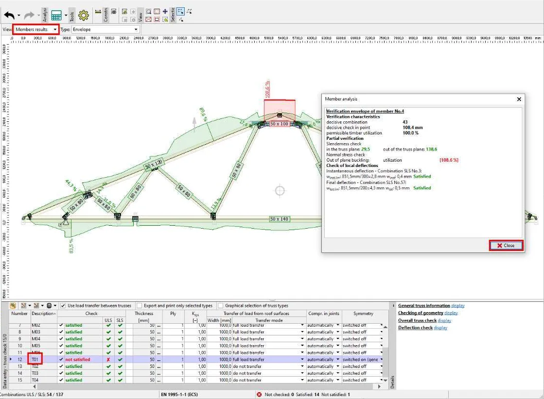 TRUSS4 Truss 2D — egyedi rácsostartó méretezése teherkombinációkkal
