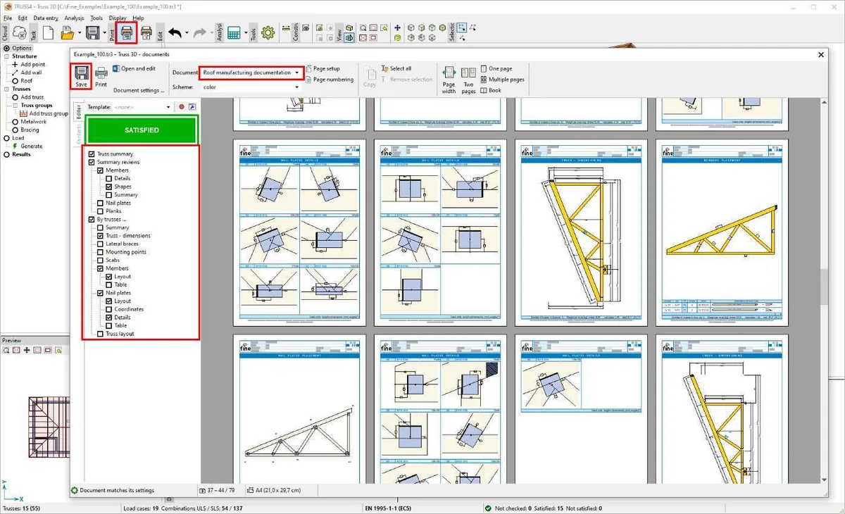 TRUSS4 Truss Explorer — gyártmánytervek kötegelt előnézete